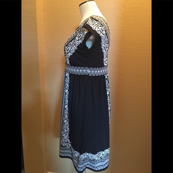 INC-Black and Off-White Embellished Print Dress - Picture 2 of 6